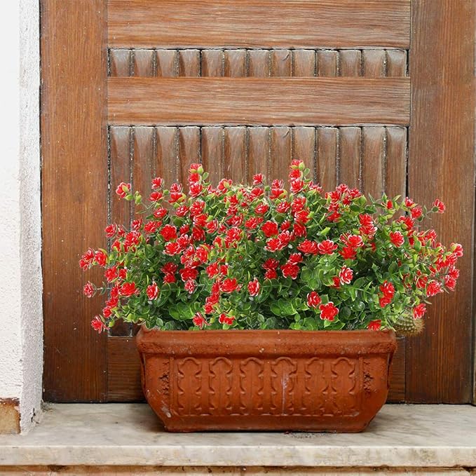 10PCS Artificial Flowers, Fake Artificial Greenery UV Resistant No Fade Faux Plastic Plants for Wedding Bridle Bouquet Indoor Outdoor Home Garden Kitchen Office Table Vase(Red)