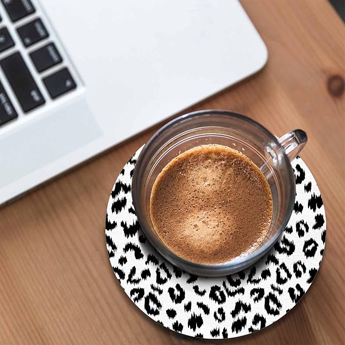 Leopard Print Drink Coaster Wild Animal Skin Pattern Art Black and White Spotted Leopard Beautiful Home Decor Diatomite Heat-Resistant Diatomite 4 Inch for Cold Drinks Wine Mugs Cups