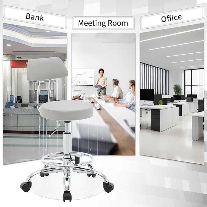 Drafting Stool (Height Adjustable Office Chair with Footrest 19.5"-26.6")(Drum Stool with Back) Space Saving Tattoo Chair (Gray)