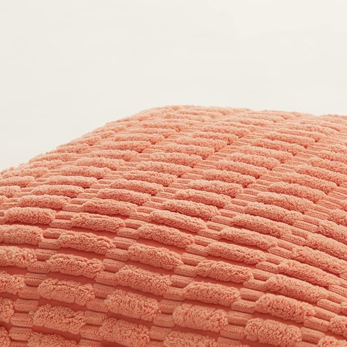 Fancy Homi 4 Packs Boho Coral Decorative Throw Pillow Covers 26x26 Inch for Living Room Couch Bed Sofa, Rustic Modern Farmhouse Home Decor, Soft Plush Corduroy Peach Cute Square Cushion Case 66x66 cm