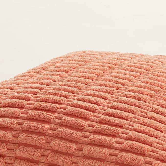 Fancy Homi 4 Packs Boho Coral Decorative Throw Pillow Covers 18x18 Inch for Living Room Couch Bed Sofa, Rustic Modern Farmhouse Home Decor, Soft Plush Corduroy Cute Square Peach Cushion Case 45x45 cm