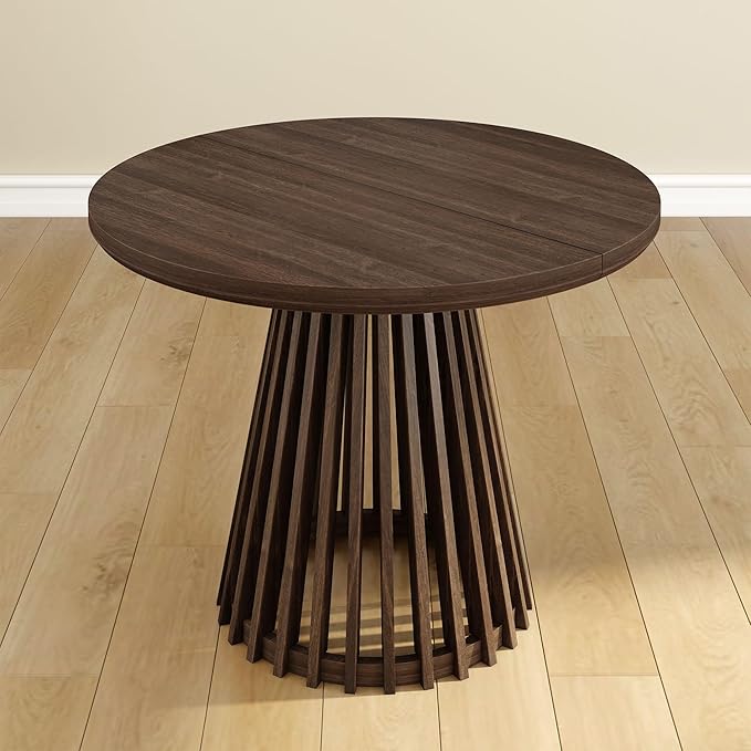 Plank+Beam Lido Round Dining Table, 38", Wooden, Pedestal, Minimalist Kitchen Table for 4 for Dining Room, Walnut