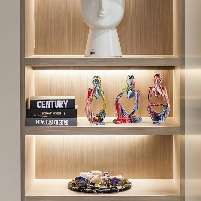 BrownLove 3pcs Hip hop Human Body Abstract Art Decoration, Modern White Art Resin Statue Room Office Shelf Bookcase Decoration