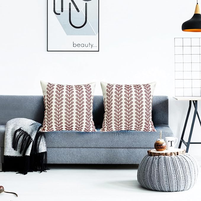 Decorative Throw Pillow Covers Set of 2 Wine Red Pillow Covers 18x18 Inch Throw Pillow Cover Linen Pillowcase Modern Boho Farmhouse Outdoor Pillow Covers for Couch Sofa Bed Living Room