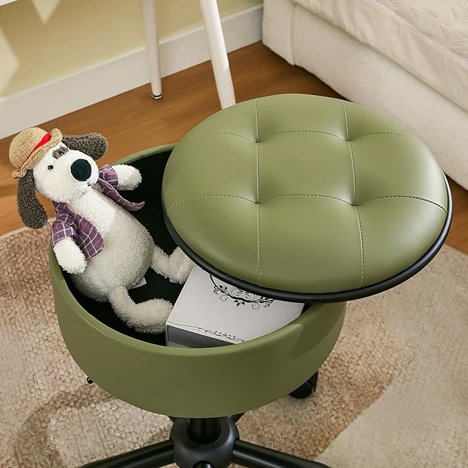 Salon Chair (Stool & Small Table in One) (Teacher Stool Adjustable Height 20.67"-24.61"), Green Vanity Chair with Storage