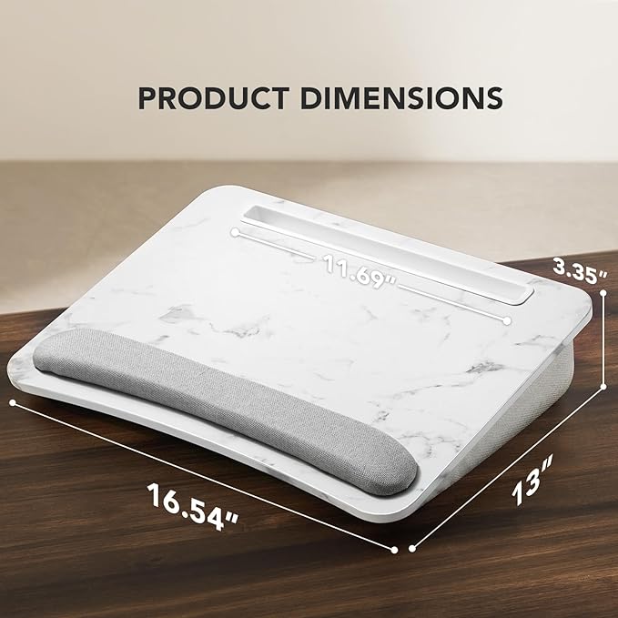 HUANUO Lap Laptop Desk - Portable Lap Desk with Pillow Cushion, Fits up to 15.6 inch Laptop, with Anti-Slip Strip & Storage Function for Home Office Students Use as Computer Stand - Marble