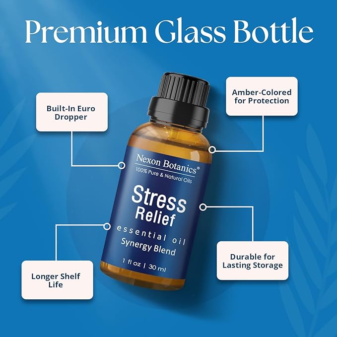 Stress Relief Essential Oil Blend 30 ml - Stress Relief & Calm Essential Oil for Diffusers & Aromatherapy - Promotes Relaxation & Rest - Nexon Botanics
