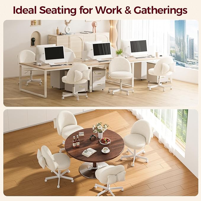 COMHOMA Vanity Chair with Teddy Velvet, Small Tall Armless Chair with Back, Cute Candy Chair for Girls Gift Living Room/Makeup Room/Bedroom/Kitchen (Height Use: Adjustable from Desk to Bar Height)