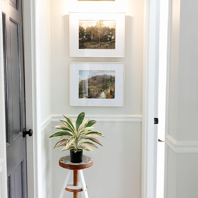 Oairse Artificial Plants Indoor with Pot, 18" Fake Potted Plants Medium Artificial Dracaena Plant in Black Pot Faux Tropical Plants for Bathroom Living Room Office Desk Shelf Decor