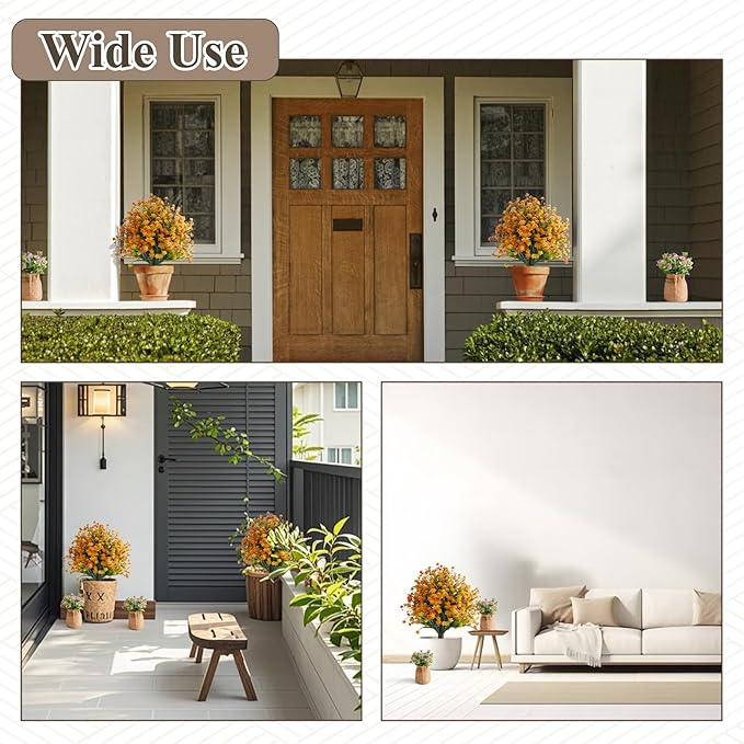 Artificial Allium Grass Stems with Orange-Red Flowers, Set of 2 Faux Allium Ornamental with Metal Spike, UV Resistant Realistic Faux Shrubs for Garden, Yard, Patio, Porch Outdoor Decor