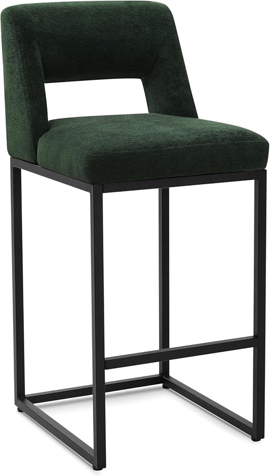 Counter Height Bar Stool for Kitchen Counter Modern Bar Chair with Back for Kitchen Island with Upholstered Fabric Seat and Metal Frame, Green, 26 Inch