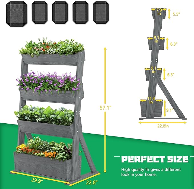 DoCred Vertical Wooden Raised Garden Bed, 4 Tier Garden Planters Freestanding Wood Plant Stand Flower Rack Wooden Planter Box for Plants Herbs Flowers Vegetables Outdoor Indoor Gardening