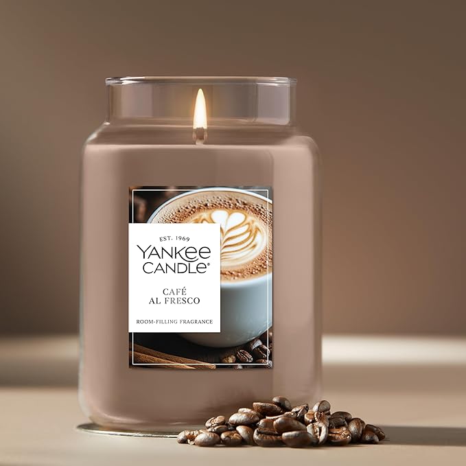 Yankee Candle Large Jar Scented Candle with up to 150 Hour Burn Time, Premium Plant Wax Blend for Consistent Burn, 22 oz Jar Candle with Room Filling Fragrance, Café al Fresco