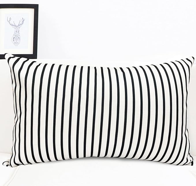 Decorative Throw Pillow Covers Set of 2 Black Striped Pillow Covers 12x20 Inch Throw Pillow Cover Linen Pillowcase Modern Farmhouse Outdoor Pillow Covers for Couch Sofa Bed Living Room