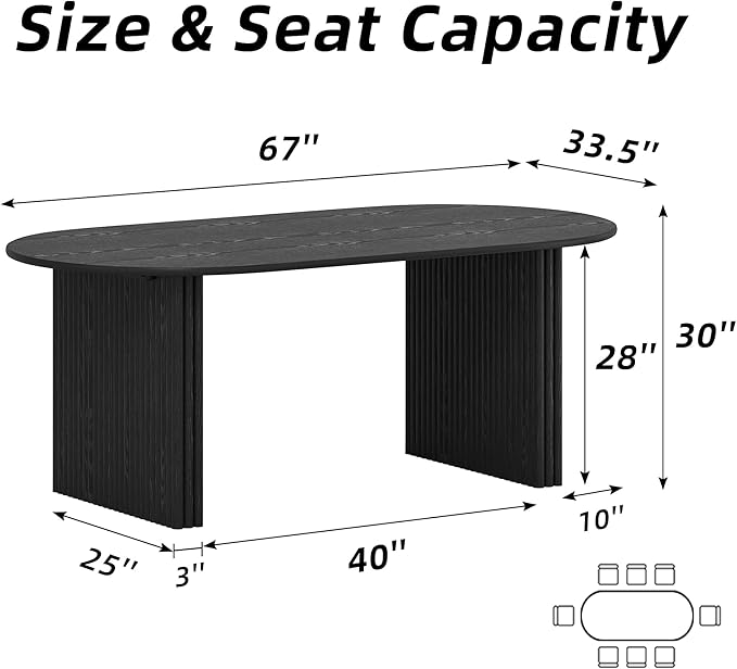 Casaphoria 67" Oval Dining Table, Modern Kitchen Table for 4-6, Farmhouse Style Large Table, Easy Assembly for Living Room, Kitchen and Bar, Black