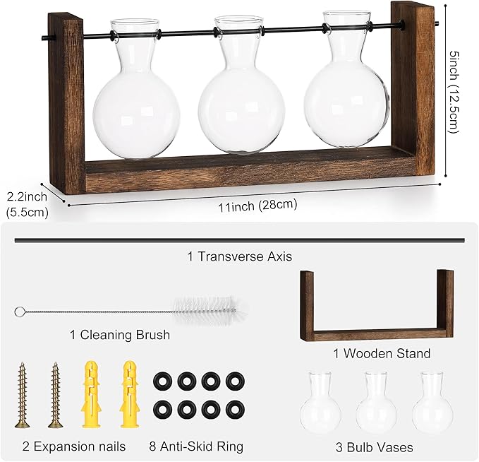 YIBOT Plants Propagation Stations,Plant Terrarium with Wooden Stand Wall Hanging Glass Planter Plant Propagation Vase for Indoor Office Home Garden Decor Plant Lover Gifts for Women