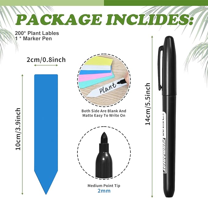 Plant Labels 200 Pcs Yuanling for Seeding Plastic Waterproof Plant Name Tags Garden Labels Marker Garden Pots Stakes for Outdoor Potted Plants Belt Permanent Marking Pen (Blue)