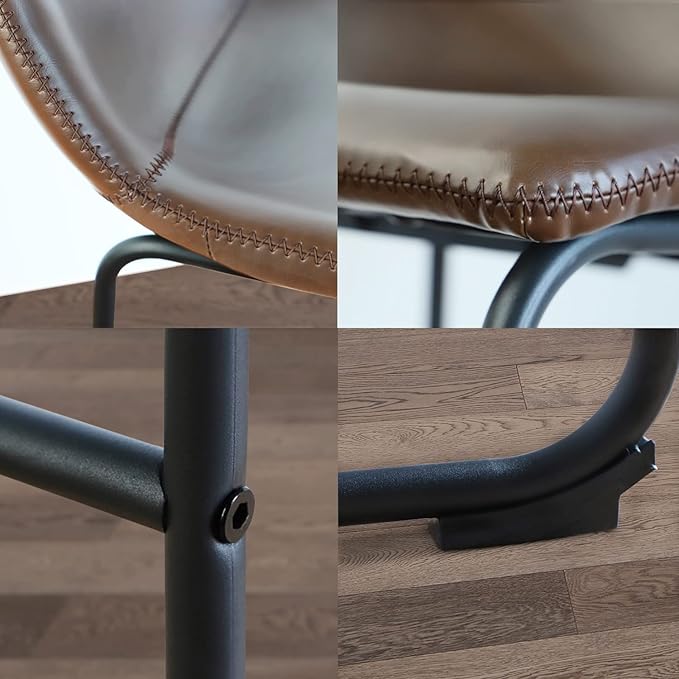 Rfiver Pu Faux Leather Bar Stools Set of 3, Industrial Pub Barstools with Back and Footrest, Modern Armless Bar Height Stool Chairs (Brown, 24" Counter Chair x3)