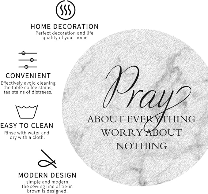 Marble Grey Christian Bible Verses Coasters Set of 6 Coasters for Drinks Absorbent Double-Sided Leather PVC Coaster for Tabletop Protection Coffee Table Decor Ideal for Home Decor House Warming Gifts
