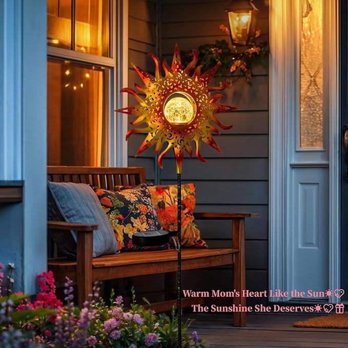 TAKE ME Sun Solar Lights Garden Outdoor Waterproof Metal Stakes for Patio Yard Walkway LawnPatio Mothers Day Gifts Mom Wife Grandma (Red Sun)