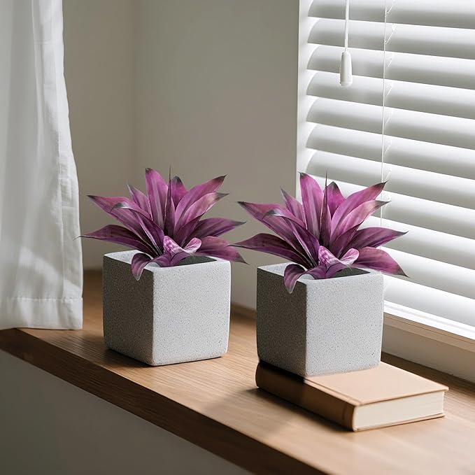 Artificial Flowers for Outdoors Artificial Agave Fake Plants Faux Agave Artificial Plants Outdoor Fake Flowers Outdoor Faux Plants Indoor Uv Resistant Artificial Plants 12In(Purple，2pcs)