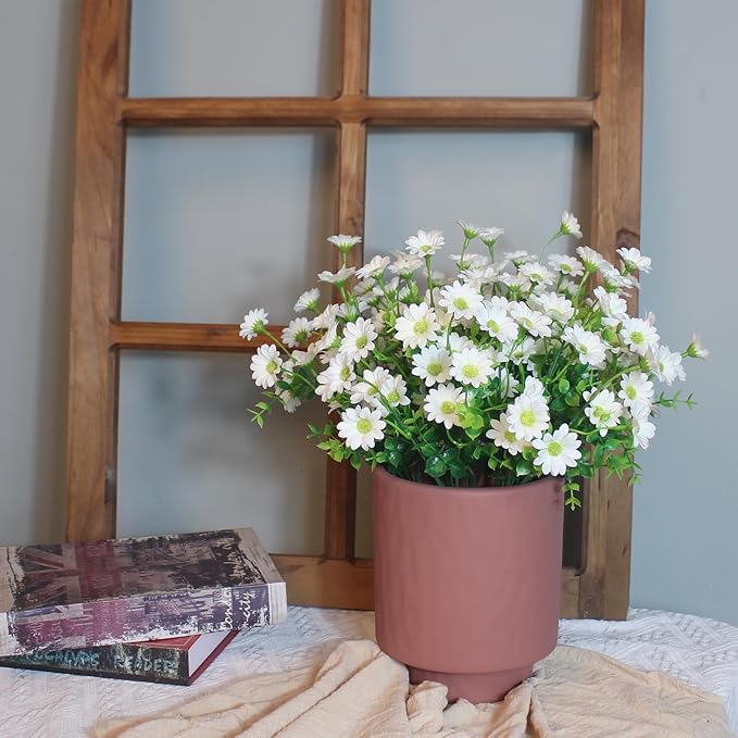 alyptus Fake Flowers for Outdoors 8 Bundles White Silk Artificial Sunflower Plants Faux Greenery for Wedding Home Garden Window Box Outdoor Planters Decor (White Fake mums)