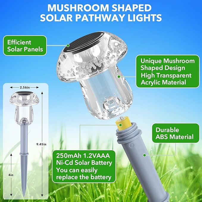 Solar Lights Outdoor, 16 Pack Mushroom Lights Outside Waterproof, Solar Powered LED Lighting for Garden, Yard, Landscape, Path, Pathway, Lawn, Walkway, Driveway, Backyard Decor (Color Changing)
