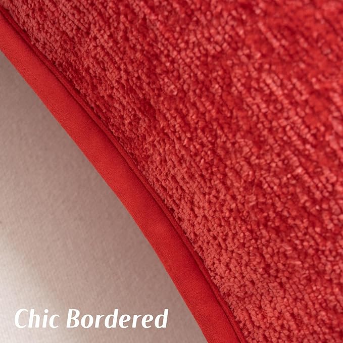 FUTEI Red Chenille Throw Pillow Covers 18x18 Inch Set of 2,Soft Cozy Bound Edge Design Cushion Case,Home Decor for Couch Bed Living Room