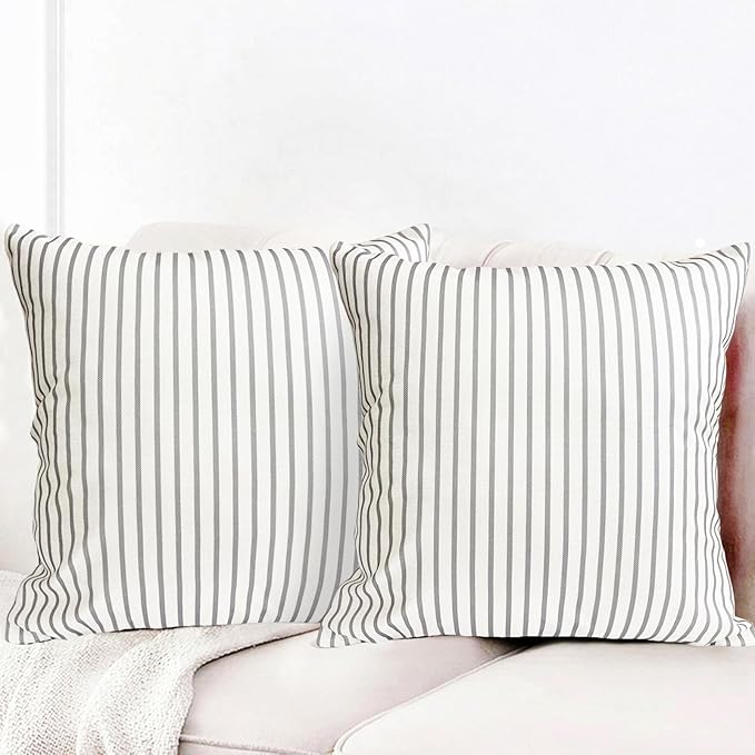 Decorative Throw Pillow Covers Set of 2 Light Gray Striped Pillow Covers 16x16 Inch Throw Pillow Cover Linen Pillowcase Modern Farmhouse Outdoor Pillow Covers for Couch Sofa Living Room