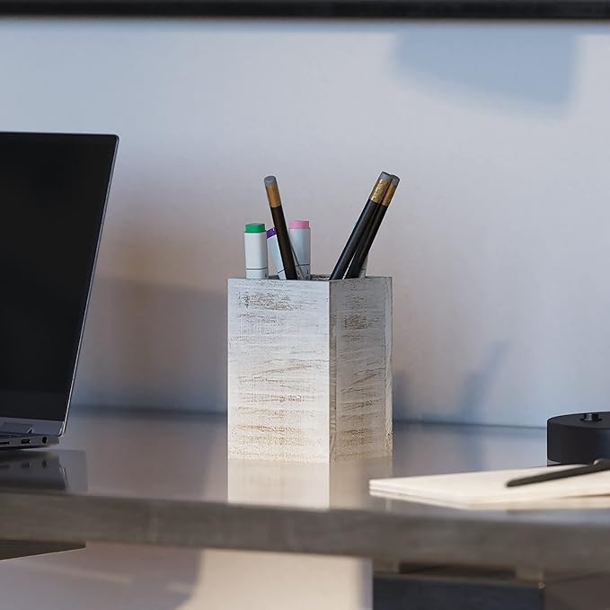 HBCY Creations Rustic Wooden Desk Organizer Set, 3-Piece Whitewashed Mail Organizer for Desktop - Great for Rustic or Industrial Home Decor