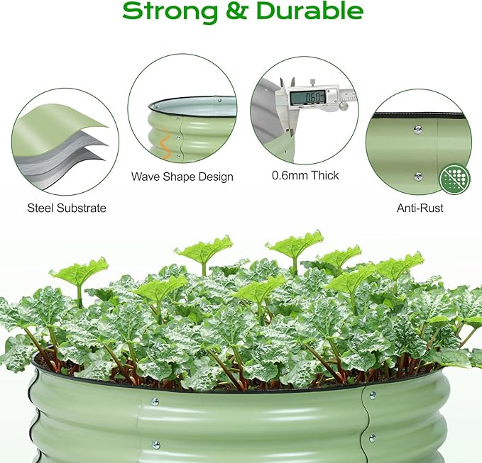 Aoodor 2 Pack 9" Tall 30" Metal Raised Garden Bed, Outdoor Planter Box and Raised Garden Kit for Vegetables, Flowers, Arugula and Herbs, Olive Green