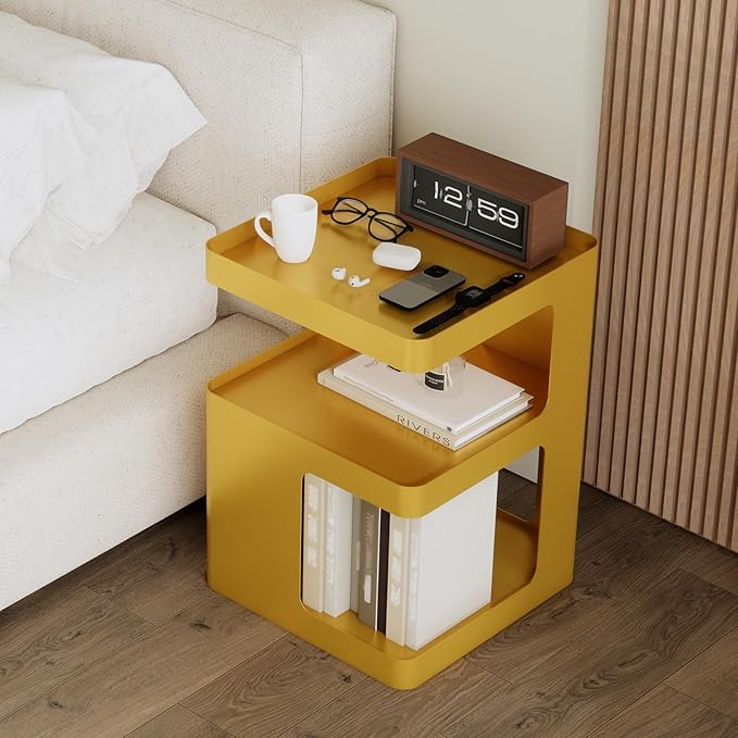 Modern Side Table,Small end Tables for Small Spaces,Gold nightstand,Metal Bedside Tables,Accent Side Table with Storage for Bedroom,Living Room.No Assembly Required