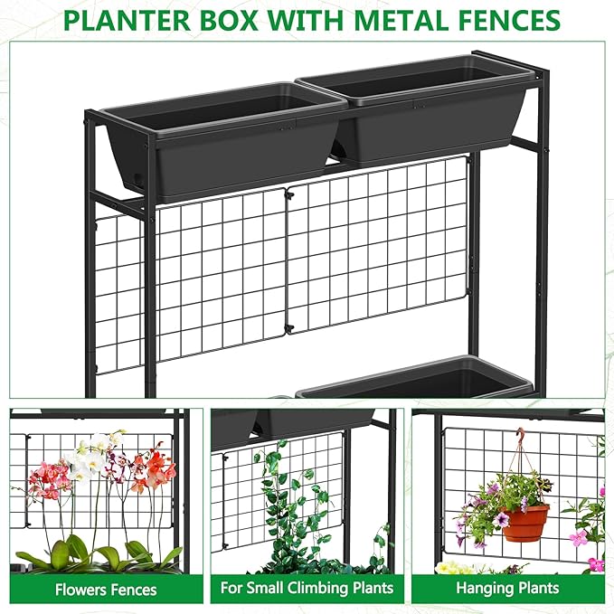 Raised Garden Beds with Legs Elevated Garden Planter Boxes with Trellis Raised Flower Boxes Patio Balcony Herb Garden Planter Beds Outdoor for Flowers Vegetables, Gray