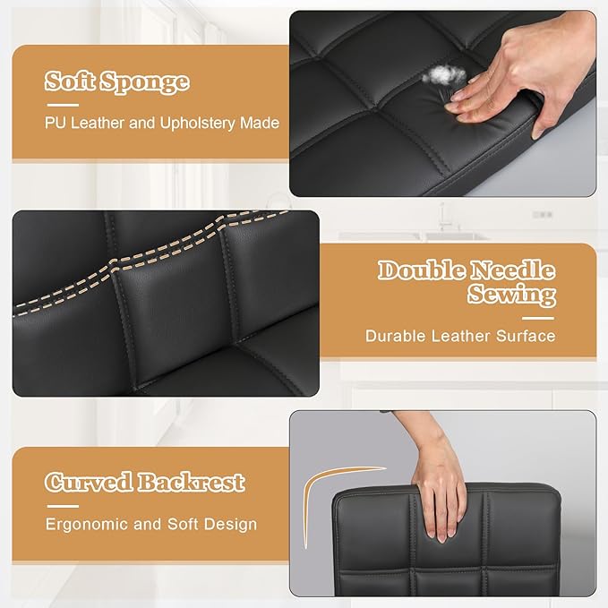 6-Squares Back with Double Needle Adjustable Bar Stools, Set of 2, Black