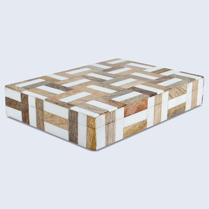 Handicrafts Home Decorative Storage Box, Keepsake Holder & Gift Box or Decorative Accent, Home decor, Jewelry Organizer, Made with Wood & Resin Inlay, Handmade Marquet Chase Collection-6X8X1.5 in