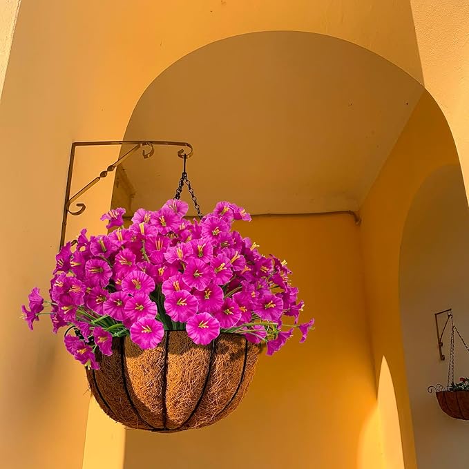 15 Bundles Artificial Flowers UV Resistant Outdoor Plants No Fade Faux Plastic Shrubs Fake Silk Flowers Window Box Garden Porch Home Decoration (Morning Glory Violet)