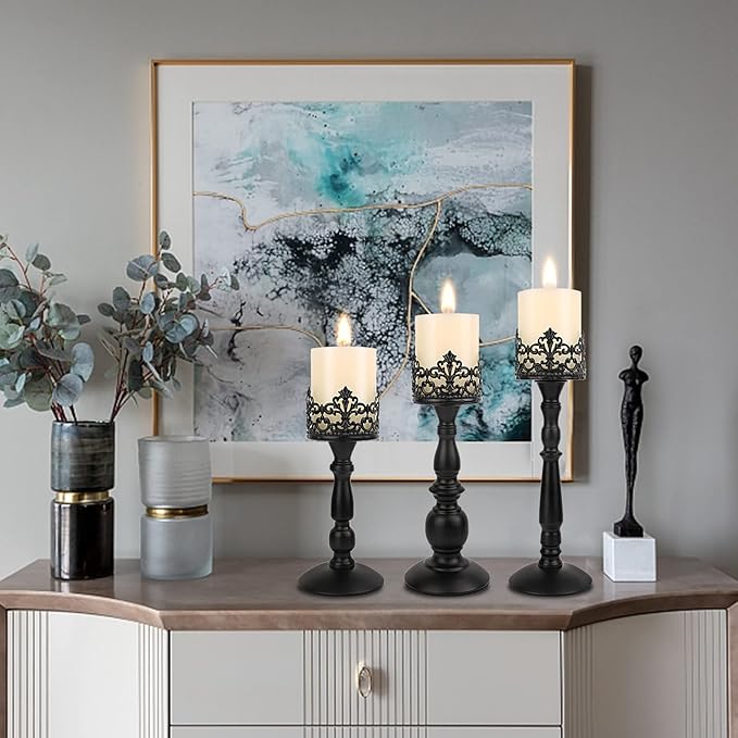 Black Vintage Candle Holder for Table Centerpiece Gothic Candle Stand Set