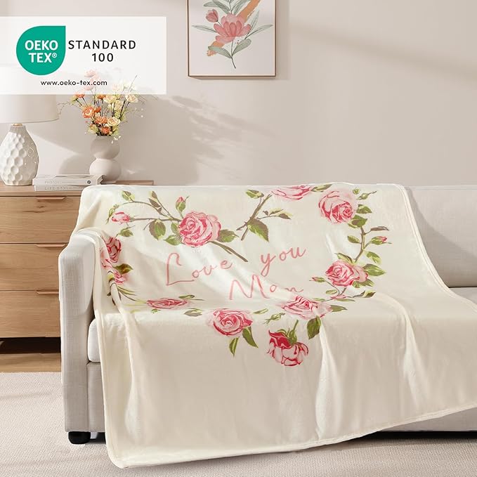 Geniospin Throw Blanket for Mom Birthday Gifts from Daughter Son, Dear Mom Blanket for Christmas, Super Soft Flannel Throw Blanket for Couch Bed Sofa, Warm and Cozy