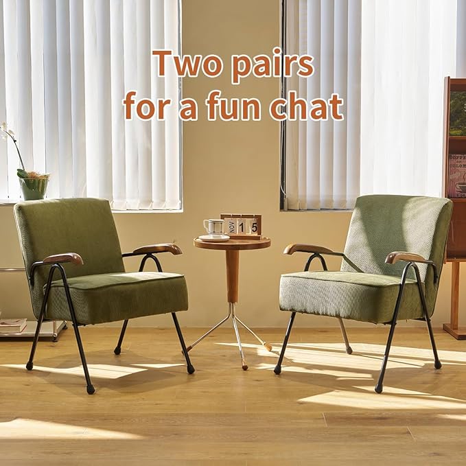 MFFM Fabric Armchair, Modern Accent Chair High Back, Living Room Chairs with Metal Legs and Soft Padded, Sofa Chairs for Home Office,Bedroom,Dining Room (Green)