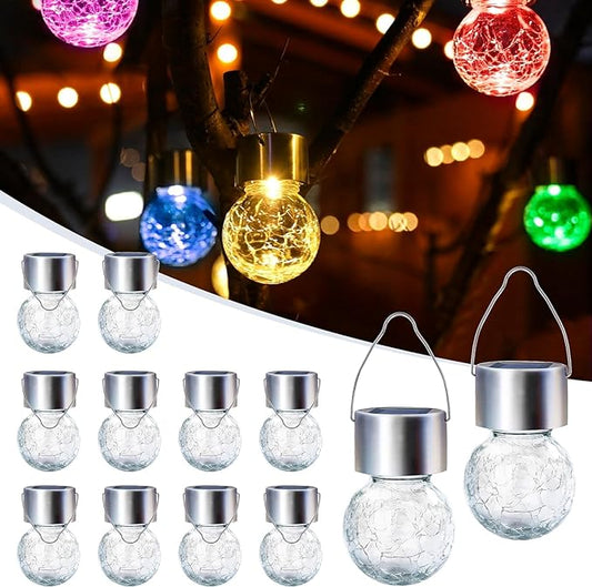 GIGALUMI Solar Lights Outdoor Waterproof ,12 Pack Solar Hanging Lights Garden Decor,Gifts for Women Mom Grandma,Christmas Outdoor Lantern Cracked Glass for Yard, Fence, Tree(Color Changing)