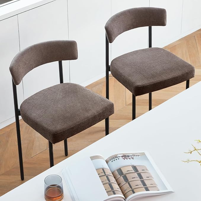 Grey Modern Bar Stools Set of 2, 24 Inch Counter Stools with Curved Backrest, Counter Height Bar Stools for Kitchen Island