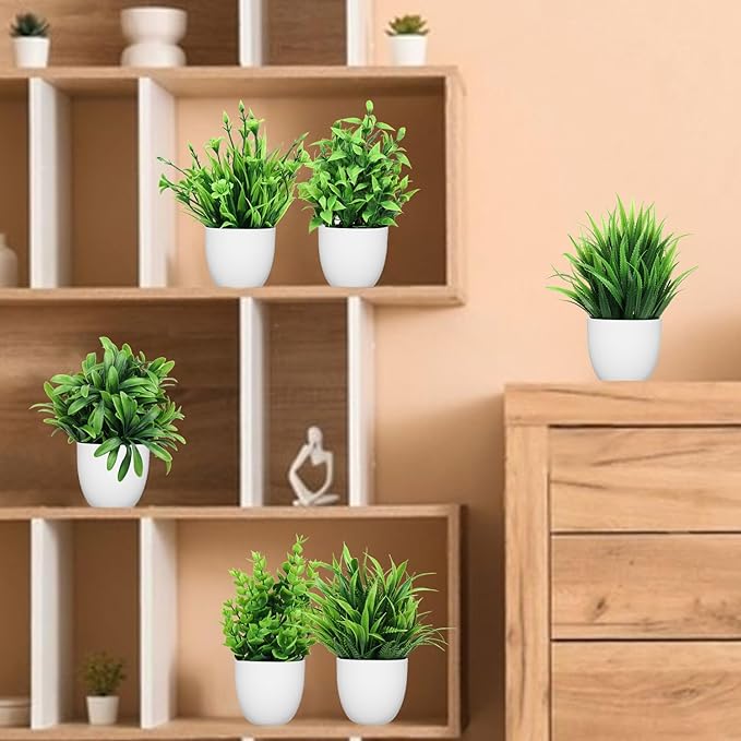 LELEE Artificial Plants Mini Fake Potted Plants, 12 pcs Small Eucalyptus Potted Faux Decorative Grass Plant with White Pot for Home Decor, Indoor, Office, Desk, Shelf, Table Decoration