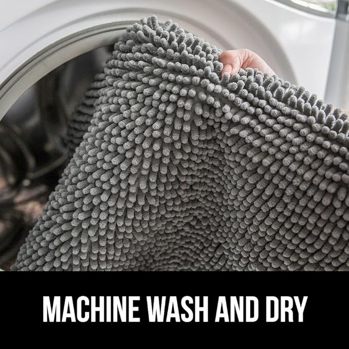 GORILLA GRIP Bath Rug Mat, Thick Soft Absorbent Chenille, Quick Dry Microfiber Mats, Rubber Backing Washable Shower Floor Rugs, Bathmat Runner, US Designed Bathroom Home Decor Accessories 24x17, Grey