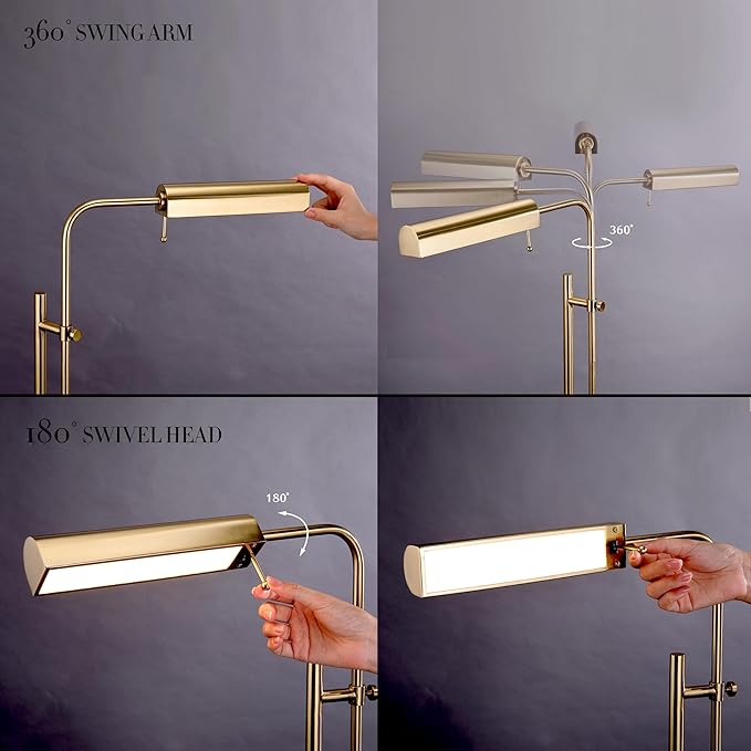 O'Bright Cedric Adjustable Pharmacy Floor Lamp - Industrial Design for Reading, Crafting, Work - 10W LED, Height 45-61 inches - Ideal for Living Room, Bedside, Office - Antique Brass (Gold)