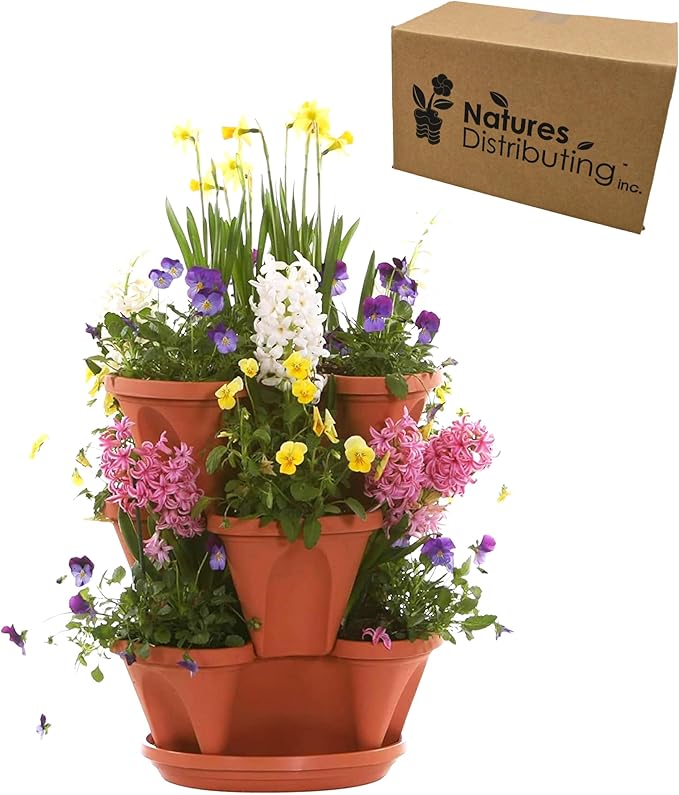 3 Tier Stacking Planter-Flower, Herb, Stackable Garden, Vegetable-Self-Watering-Indoor/Outdoor (Terracotta)