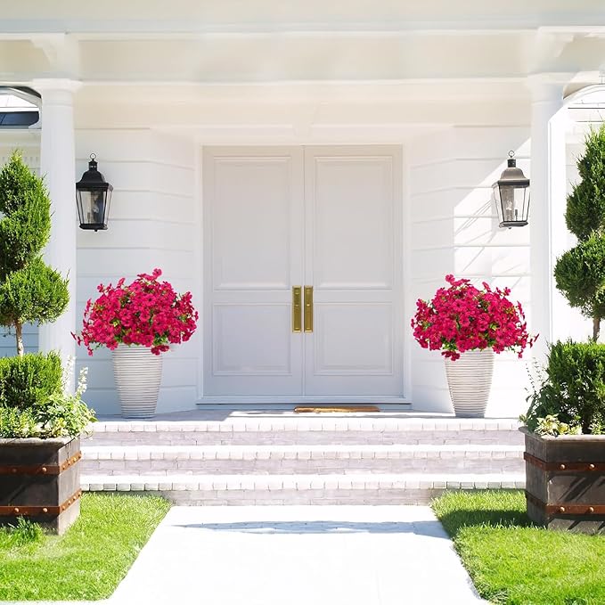 Artificial Fake Flowers for Outdoor Spring Decoration, 16 Bundles Faux Silk Colorful Daisy UV Resistant Realistic for Outside Porch Patio Home Yard Garden Planters Pots Window Box (Rose Red)