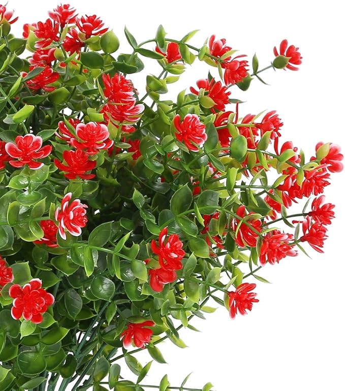Artificial Flowers, Fake Artificial Greenery UV Resistant No Fade Faux Plastic Plants for Wedding Bridle Bouquet Indoor Outdoor Home Garden Kitchen Office Table Vase 6PCS (Red)