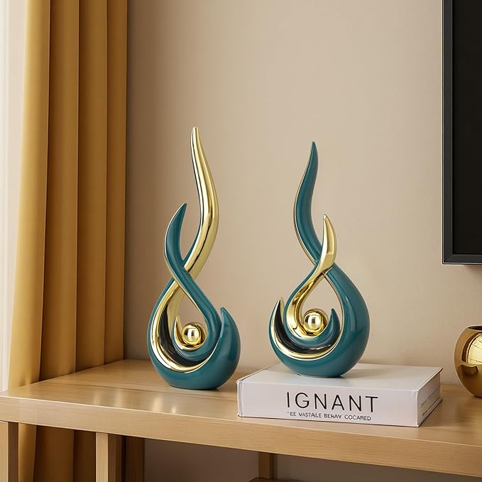 Teal Modern Abstract Art Home Decor Accent,Contemporary Statues Coffee Table Decor for Living Room,Table Centerpieces for Dining Room,Ceramic Sculptures Knick Knacks for TV Stand Show Piece (Green)
