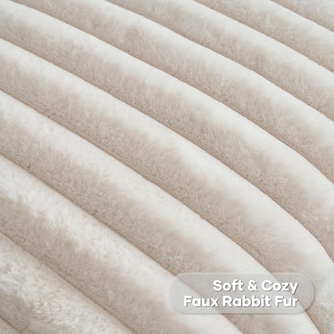 FUTEI Beige Striped Decorative Throw Pillow Covers 18x18 Inch Set of 2,Square Fall Decorations Couch Pillow Case,Soft Cozy Faux Rabbit Fur & Velvet Back,Modern Home Decor for Bed