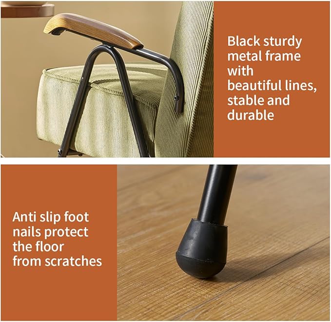 MFFM Fabric Armchair, Modern Accent Chair High Back, Living Room Chairs with Metal Legs and Soft Padded, Sofa Chairs for Home Office,Bedroom,Dining Room (Green)